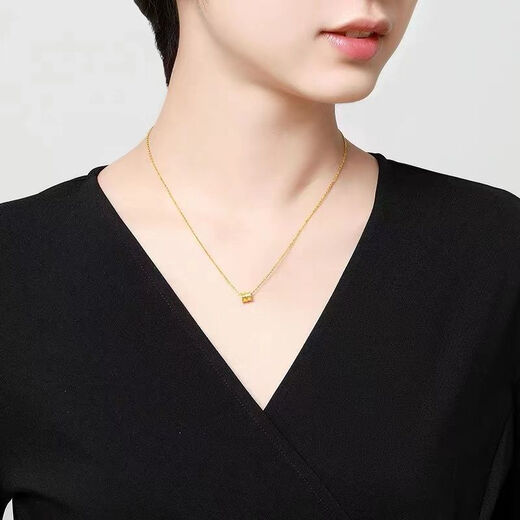 Wanmu Gold Small Waist 9999 Gold Necklace Pendant Transfer Simple Plain Gold Gold-plated Clavicle Chain Valentine's Day Gift to Girlfriend Small Waist Pendant + 18K Gold Necklace 2.58g