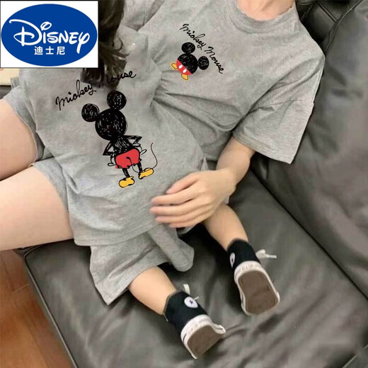Disney Parent-Child Summer Wear 2025 Neue Familie mit drei und vier familienmodische Mutter-Tochter-Wear-Geschwister-T-Shirt T-Shirt Kurzärärmelte SQ686: Grey 165 Mom S