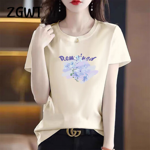 
ZGWT light luxury high-end brand short-sleeved T-shirt for women loose new summer fashion round neck versatile base shirt top 6212 leather pink short-sleeved 2XL (recommended 135-150Jin [Jin equals 0.5 kg])