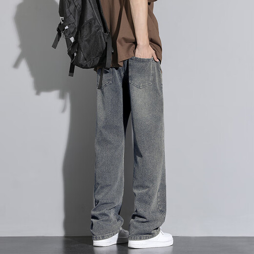 
Foss Phil American Starry Sky Pattern Jeans Men's Spring and Autumn Style Casual Washed Retro Straight Loose Sports Wide-Legging Pants SS-8021 Deep Retro XL [Suggested 130-155Jin [Jin equals 0.5 kg]]