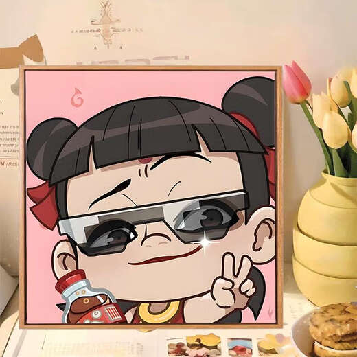Q version of Nezha: The Devil Child’s Sea Digital Oil Painting Diy Ao Bing Nezha Cartoon 2025 Handmade Oil Painting Nezha J1047 20*20cm Inner Frame Ultra-clear Line Drawing 0 Basics