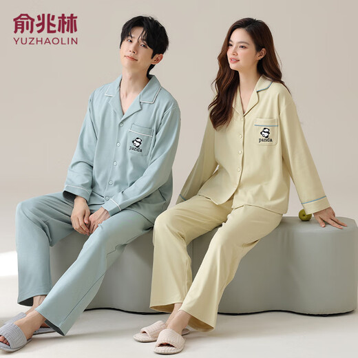 单南卫睡衣情侣纯棉春秋长袖大码薄款夏季休闲外穿男女家居服套装 02D16803 L 男-