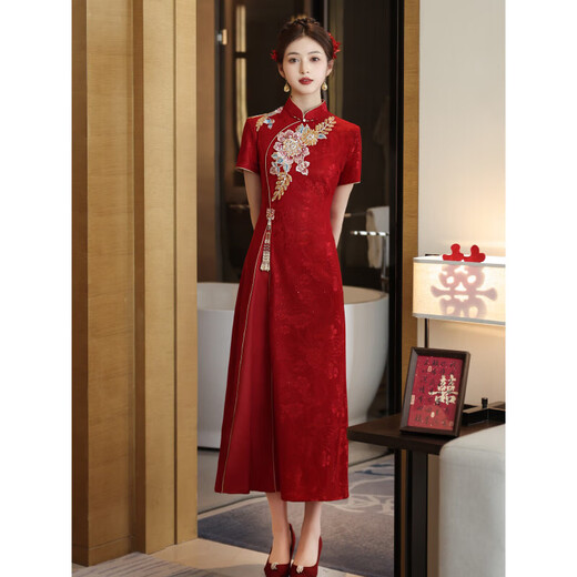 Fuyi Haoxin Chinese style engagement cheongsam for women small red toasting suit bride summer high-end Xiuhe suit homecoming suit S