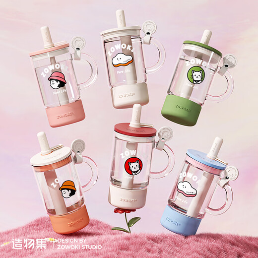 Kreation Sammlung große Kapazität Hochtemperaturfestigkeit Glassbecher für Mädchen High-Pretty Strohbecher mit Deckel exquisites transparentes Wasserbecher Geschenk Miau Fänger Süßberry anpassbare 1050 ml