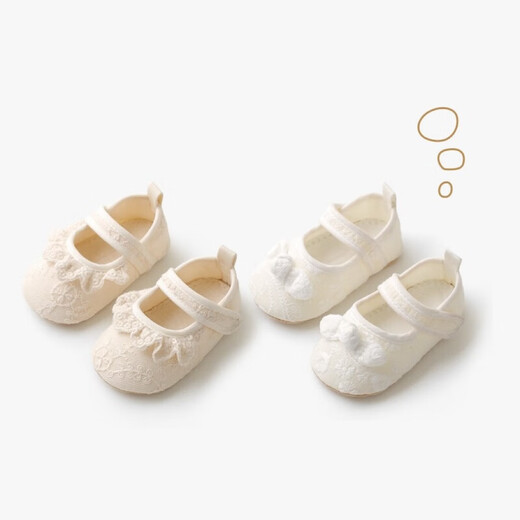 Feiyuega Babybodenschuhe für Frühlings- und Sommer-Baumwollschuhe für Babys und Kleinkinder Dünne Prinzessin Anti-Rutsch-Kleinkindschuhe für Mädchen, Babyschuhe und Socken, Prinzessin Spitzenspitze-Licht Beige, Partikelabgabe-Sohle, 12 cm in der Länge (vorgeschlagen 6-9 Monate)