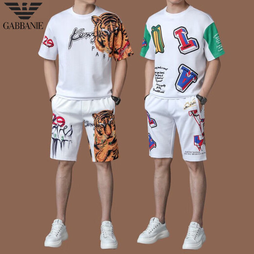 Armani Men's Ice Silk Casual Sports Costume Summer Summer à manches courtes en deux pièces T-shirt haut de gamme Ments MenS Short QDBGJ-H9859C BLANC SUIT SEUX TAILLE 105 / M (Convient pour 90-120 Jin [Jin équivaut à 0,5 kg]))