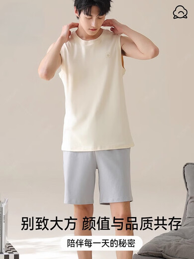 Yalu Vest Pajamas Men's Pure Cotton Summer Sumveless Vest Tin Home Clothing для летней спортивной одежды на улице NSWR-Lotus Color 13658 L Men [Рекомендуется 95-125JIN [JIN равен 0,5 кг]]]
