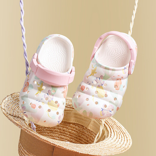 Balabala Children's Crocs Lightweight Anti-Slip Sandals Boys and Girls Shoes 2025 Summer New Trend White Flower Tone 26