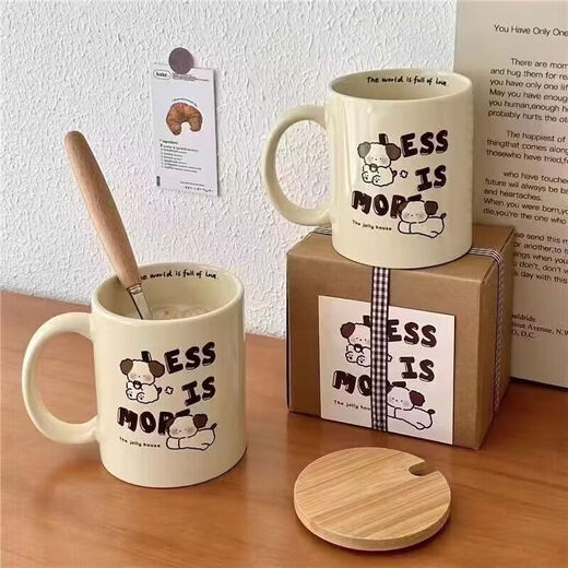 Original ins milk tea puppy cup cute ceramic cup ins style gift box girl couple mug water cup coffee puppy mug single cup 1 piece 350ml