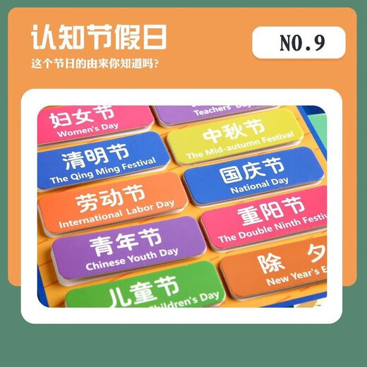 薇欧漫蒙氏日历时钟儿童天气星期粘贴卡片认识钟表和时间挂图墙上玩具女 趣味运算挂图英文款
