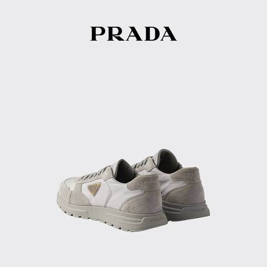 PRADA/Prada Gift Men's Prax 2.0 Regenerated Nylon and Suede Calf Leather Sneakers Cloud Gray 41 (7)