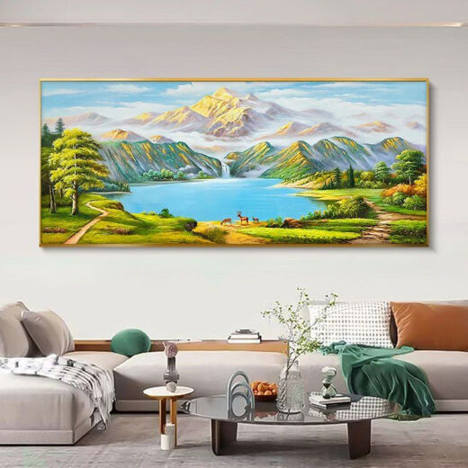 Frost po montañas verdes y agua verde sofá fondo de la pared sala de estudio de la oficina de la oficina colgante de la sala de estar de la sala de estar de jinshan cuenca decorativa de estilo chino pared 12113 fuju tesoro tierra 1 cm*1 cm 120*50 marco de aluminio de oro + diamante de porcelana de cristal