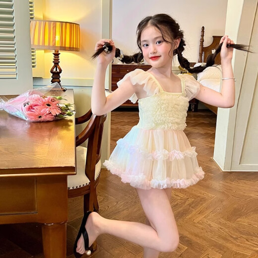 迪士尼（Disney）女童夏季泳装2025新款夏装儿童连衣裙tutu裙子宝宝夏款公主游泳衣 3527#彩虹泳衣 90 身高80cm左右