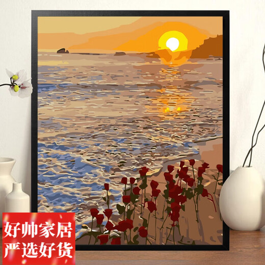 CLCEY数字油画diy花卉风景动漫手绘填充手工diy丙烯油彩画装饰画 H1049郁金香 30*40黑白实木薄画板+颜料笔