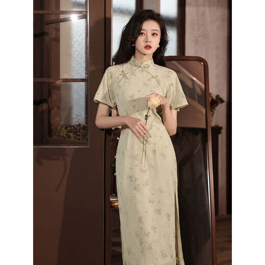 Hualin Mode modifizierte Cheongsam Sommer mädchenhaftes Temperament Weiße Kleider chinesischer Stil täglich 844 Champagner Farbe 2xl