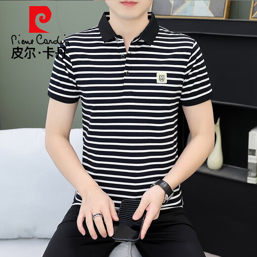 Pier Cardin Light Luxury Polo Shirt Herren kurzärmelig T-Shirt 2025 Neues Sommer-Revers Streifen Daddy Anzug T-Shirt Männer Qy756 Black Cafe l Vorschlagen 120-135Jin [Jin gleich 0,5 kg]