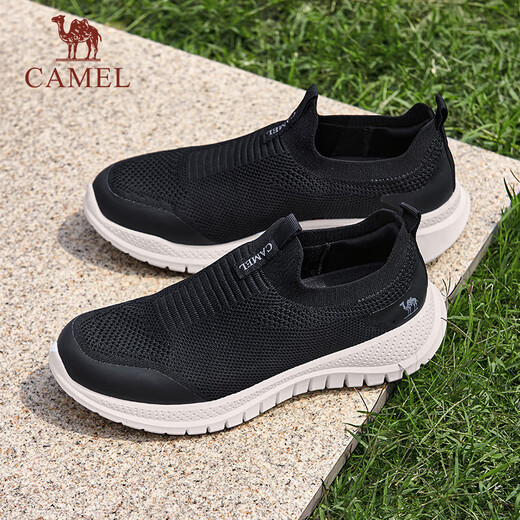 骆驼（CAMEL）轻量网面透气软弹闪穿飞织鞋休闲健步鞋男 G15S739074 黑色 42 