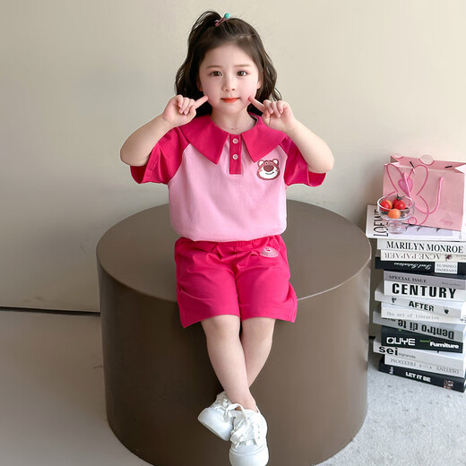 Lexi Beimei Baby Summer Fashion с коротким рукавом набор 13568-летняя маленькая девочка Летняя одежда Гуанчжоу Тринадцать роз красные 90 см.