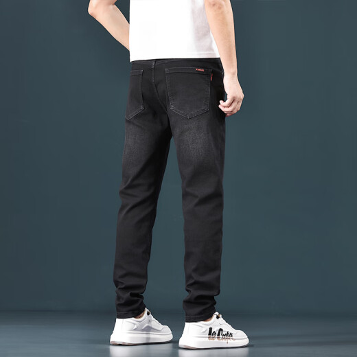 Canelin Kiskha Black Jeans Männer Frühling und Sommer Männer schlanke Füße Einfach bequeme, vielseitige Stretch-Casual-Hosen Männer 1048 Schwarz [77,9% Baumwolle] Größe 28