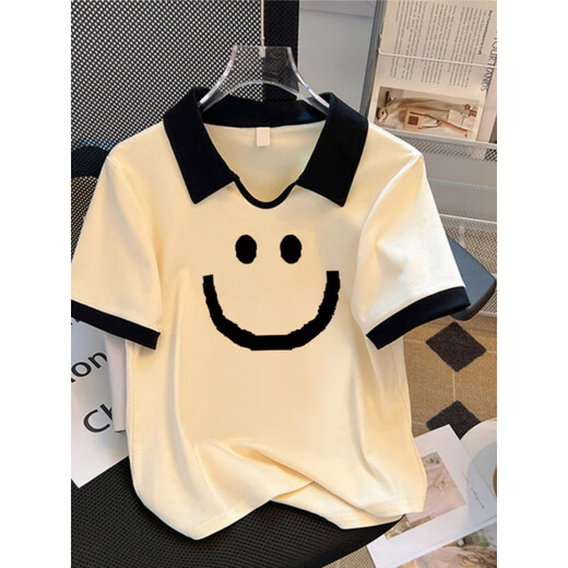 
Pure YISHION large size polo shirt, front shoulder pure cotton short-sleeved T-shirt for women in summer, slightly fat mm fashionable and versatile slim short top Apricot color (9901) 2XL