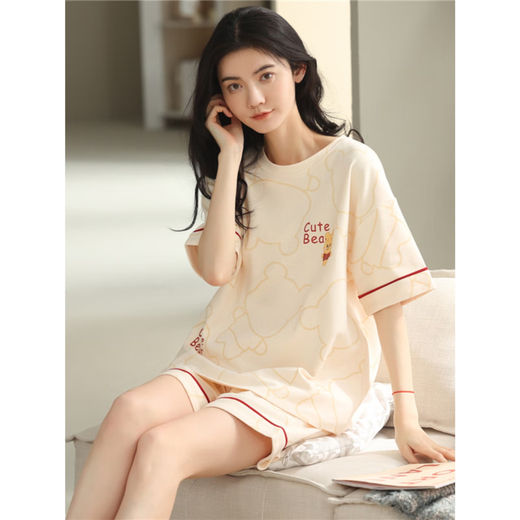 XPAY Japaner 2025 Neuer heißer Pyjamas für Frauen im Sommer Reine Baumwolle kurzärmelige zweiköpfige Sommerstreife Home Clothing XYZT9885 M Damenmodell empfohlen 80-100Jin [Jin gleich 0,5 kg]