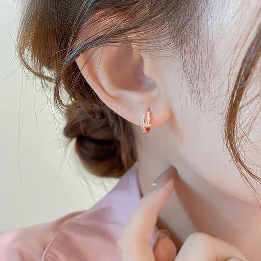 DL Fat Donglai's same color gold earrings light luxury niche rose gold nail earrings 2025 new rose gold nails micro-embedded earrings