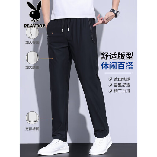 花花公子（PLAYBOY）冰丝休闲裤男士夏季薄款垂感速干运动2025新款弹力宽松直筒长裤子 688灰色束脚. 2XL 140-155斤