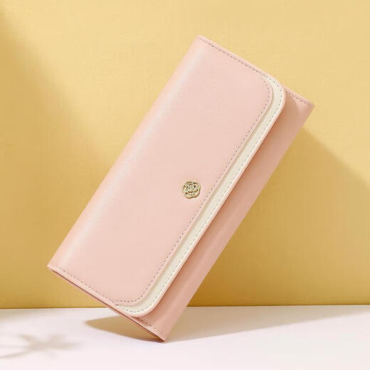 Hgirxv2024 neuer Stil modische einfache kontrastierende Farbe Exquisite Mountain Damen Long Wallet Wallet Mehrere Kartenschlitze dreifache Handbrieftasche Pink Rosa