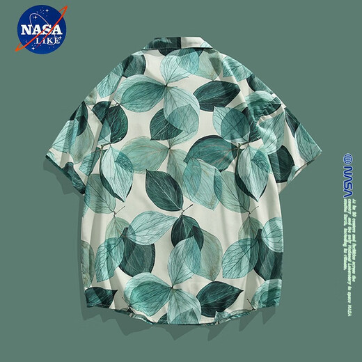 NASA LIKE官方冰丝短袖衬衫夏季凉感休闲花衬衫男女情侣设计感旅游防晒衬衣 苏梅岛白 （6627） L （推荐120-140斤）