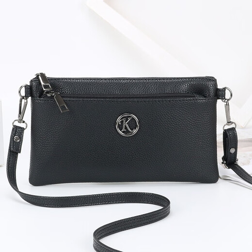 Kangaroo Fashion Crossbody Bag Genuine Leather Shoulder Bag 2025 Korean Style Women's Bag Versatile Clutch Bag Casual Ladies Mom Mobile Phone Bag Letter Mark Black