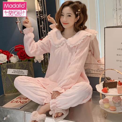 
Modal coral velvet pajamas for women in winter thickened velvet cute suit flannel princess style women's home clothes autumn and winter XT-9923# M