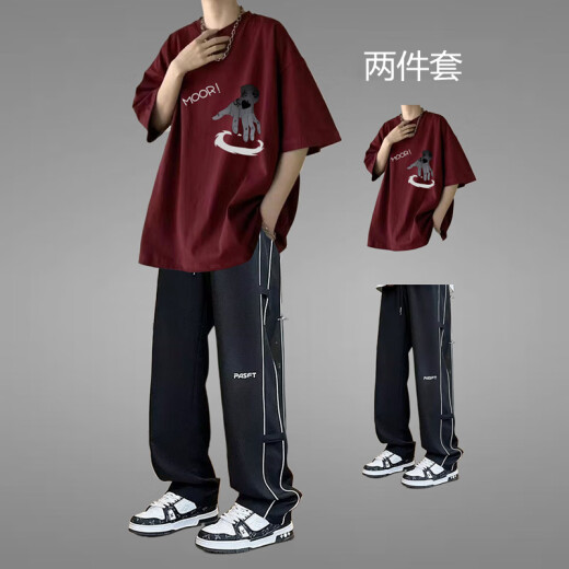 Yuankuang Youth Sports Set Herren Sommer Reine Baumwolle Kurzschlärm Herrenmode 2025 Neue modische und gutaussehende Hochschule Sommerbekleidung [zweiteilig