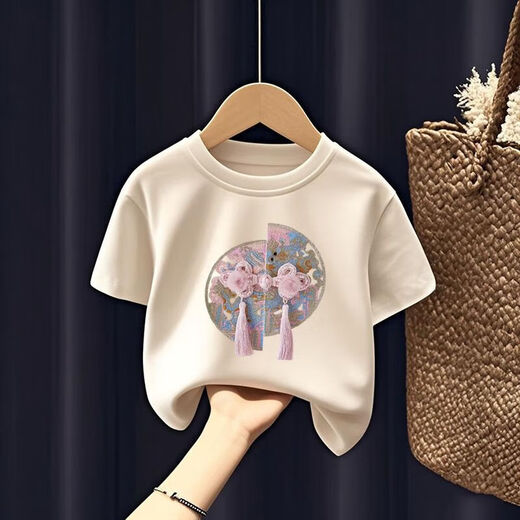 Short-sleeved thin cute style T-shirt children's summer suit 2025 trendy girls summer pure cotton baby girl fashionable top - SL 689# back bag T white 100 (recommended 22-30 Jin [Jin equals 0.5 kg])