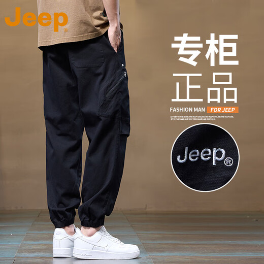 吉普（JEEP）美国正品Jeep高端纯棉工装裤男士夏季美式机能宽松紧腰束脚休闲裤 灰色 薄款 【官方正品】 XL 推荐135-150斤