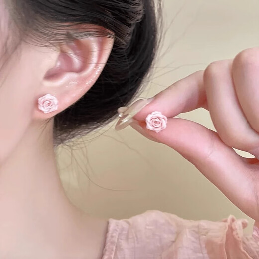 Mansheng gentle rose flower S999 sterling silver earrings for women 2025 new high-end earrings light luxury niche temperament earrings 999 silver pink rose pair