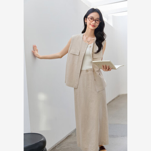 
Vanciman Fashionable Sleeveless Vest Suit Skirt for Women 2025 Summer New Straight Skirt Two-Piece Set M9905 Original Maple Color XL