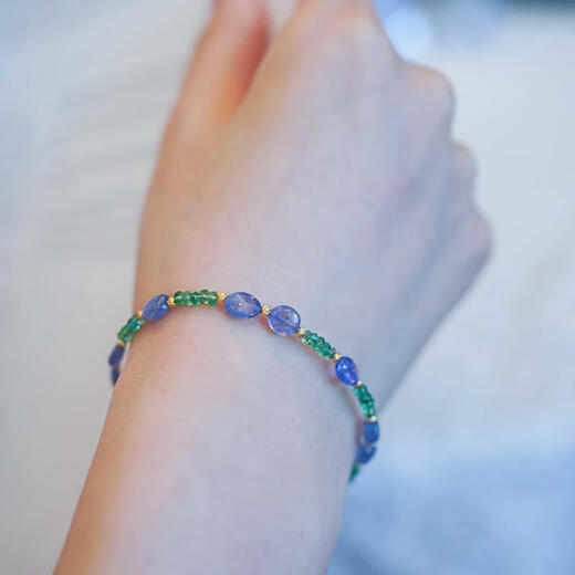 Feiyu Miwu tanzanite bracelet 18k gold beads natural emerald gemstone bracelet niche exquisite bracelet 16cm