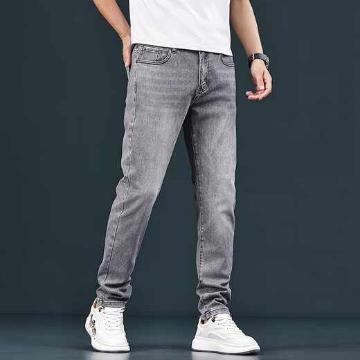 CANELIN KISKHA high-end black jeans for men 2025 new slim fit small feet summer trendy brand stretch casual autumn and winter trousers for men 1049 gray regular (71.9% cotton) 33 yards