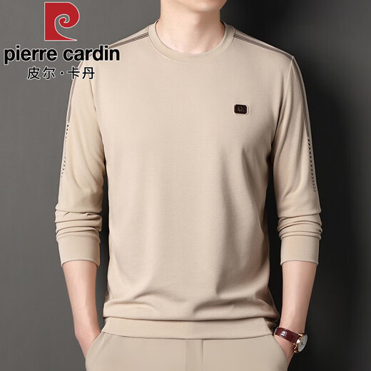 Pier Cardin high-end long-sleeved T-shirt men's spring and autumn pure cotton sweatshirt men's 2025 new round neck top T-shirt base shirt Trendy T 6625-green M 165 suggestion 120 Jin [Jin equals 0.5 kg]