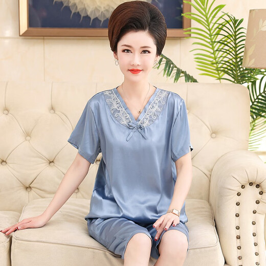 
Modal middle-aged mother ice silk thin style summer middle-aged and elderly women silk. Silk short-sleeved pajamas and women's home clothes set 683 bean paste (cross sleeve trousers) L [recommended 80-100 Jin [Jin equals 0.5 kg]]
