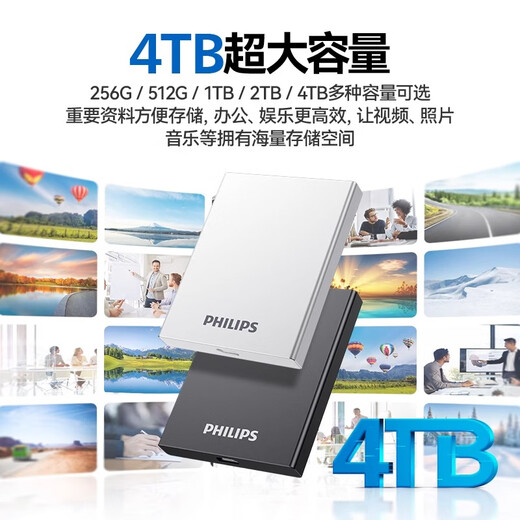 Philips (Philips) 1 To Mobile Solid State Drive (PSSD) Type-C USB 3,2 550 Mo / s Connexion directe mobile à grande vitesse [Gris foncé] Mobile Solid State Drive 1050 Mo / s 1T