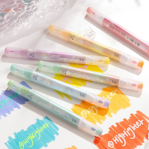 Yiwanka Highlighter kann mit 6 Packungen, hochwertiger Schülermarkierungsschlüssel, Doppelkopf ohne Verschmutzung, Account Mark Color Pen KBX-6296a gestapelt werden
