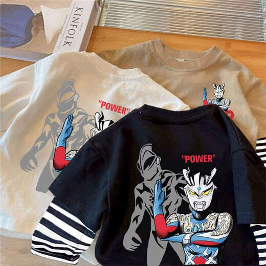 Guanmao Pei Cartoon Cotton T-Shirt Boy Basis Frühlings- und Herbstkinder zweiteiliger gefälschter langärmeliger Junge Bao Guangzhou 13 Reihen Spleiß Baumwolle lose C983 Weiß One Size 110