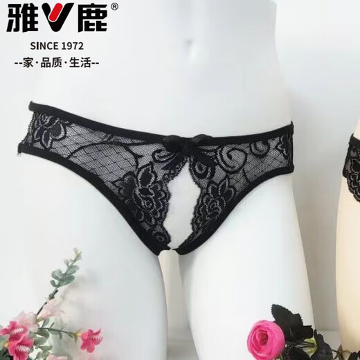 雅鹿新款男士蕾丝内裤丁字裤夫妻情侣免脱诱惑丁字裤 紫+红 均码 226