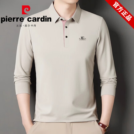 T-shirt à manches longues Pierre Cardin Pierre pour hommes T-shirt de revers en coton pur moyen mince pur d'âge moyen.