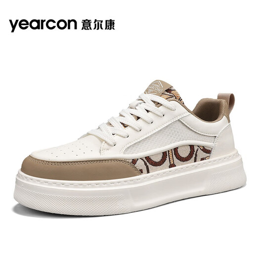
Yierkang men's shoes casual board shoes simple style comfortable and breathable without grinding feet soft sole height without fatigue feet small white shoes sports shoes beige/light brown 4885 42