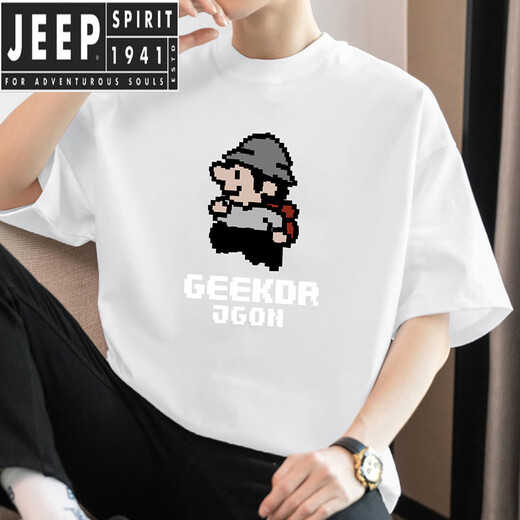 Jeep Spirit260g schwere kurzärmelige T-Shirt-T-Shirt-übergroßes rundes Nackenoberteil mit Pixel-gedruckter Baumwoll halbärmelig M09-693 Black S