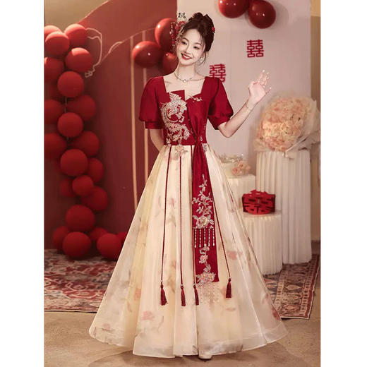 Seidler high-end tulle skirt wedding toast suit 2025 new style bride return home engagement host performance evening dress dress picture color S