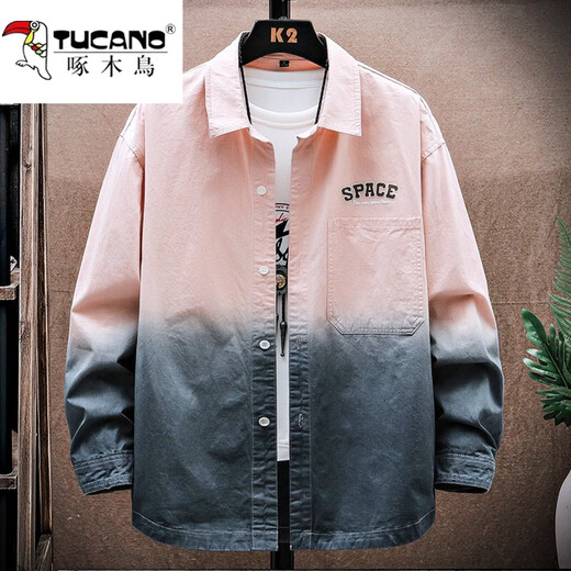 啄木鸟（TUCANO）渐变衬衫男士长袖春秋季新款潮牌免烫翻领时尚宽松休闲上衣服男装 9903白色 XL (约120~145斤可穿)