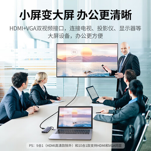 Зеленая сеть Typec Thunderbolt 4 Dock Dual HDMI USB32 Сетевая карта Сплиттер 10-в-один HDMI+VGA+Gigabit+Audio15601